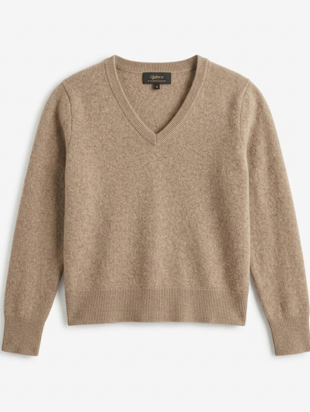 QUINCE 100% Mongolian Cashmere V-Neck Sweater Teak Brown S Very Good Condition